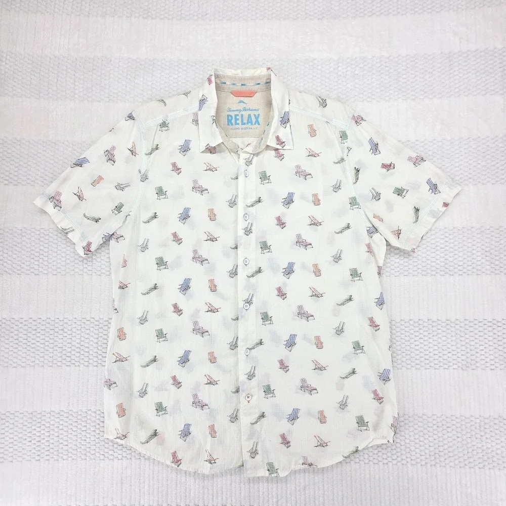 Tommy Bahama Shirt Mens Large White Button Down Beach Relax Island Modern Linen - Picture 1 of 9